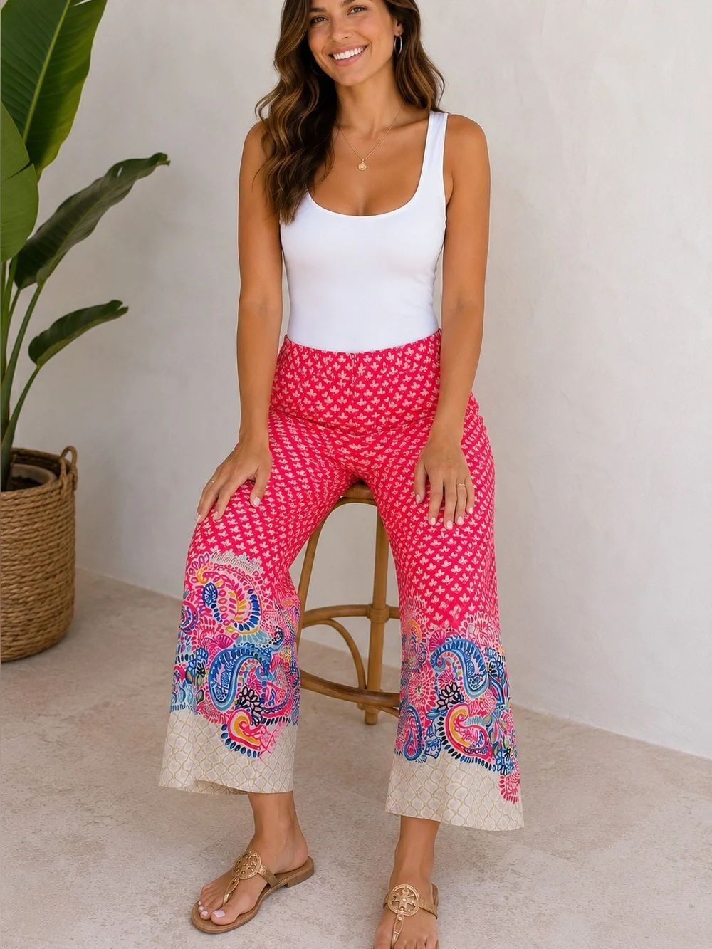 Lilly Pulitzer Bal Harbour XS Coral Paisley Wide Leg Pants Resort Viscose Bright
